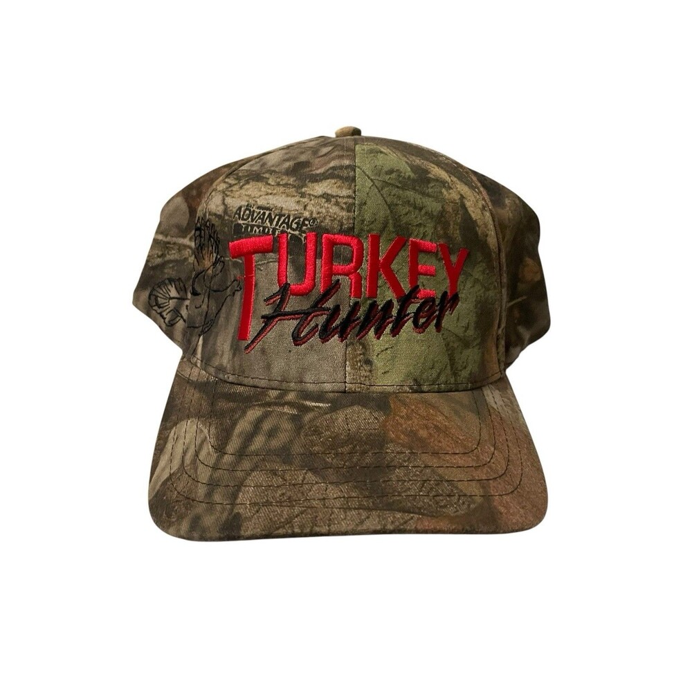Vintage 90s Turkey Hunter Realtree Camo Embroidered Snapback Hat Cap One Size